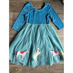 NWT Mini Boden Velvet‎ Bodice Tulle Dress Teal Unicorn Rainbow Size 11-12